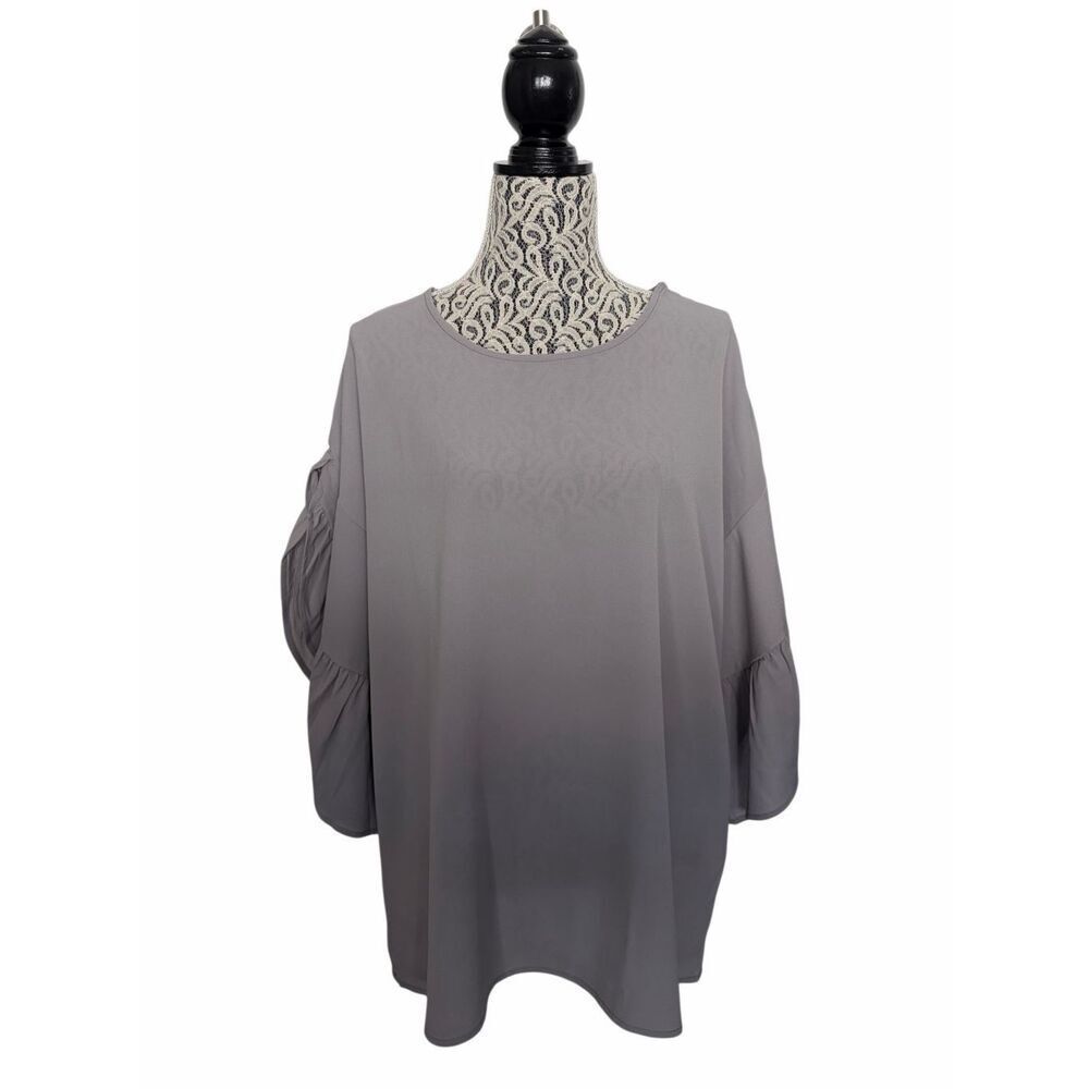 Umgee USA Plus Ruffle Sleeve Blouse Flowing Crepe Top Cool Grey Size 1X - Picture 12 of 12